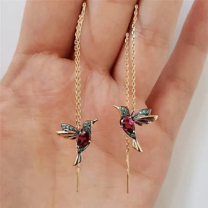 Long Hanging Hummingbird Earrings