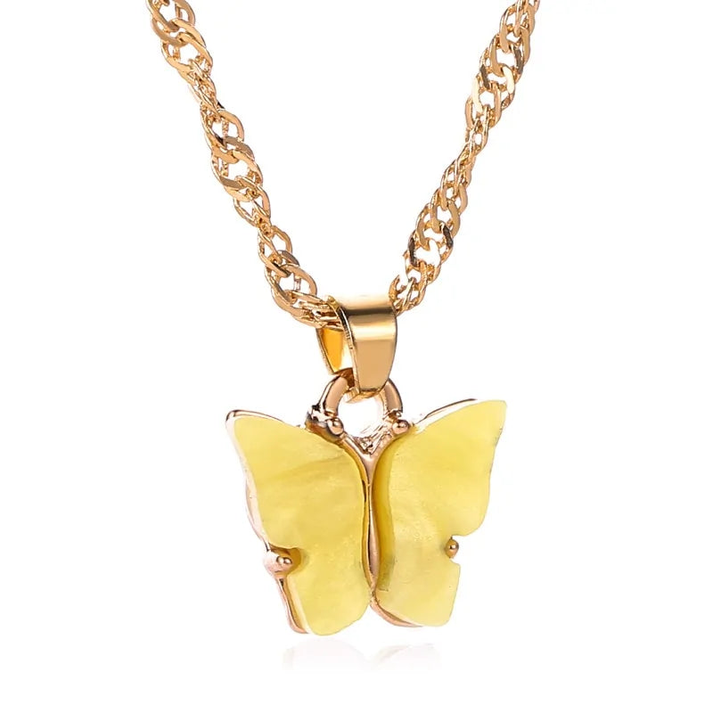 Gold Chain Butterfly Earrings and Pendant Choker Necklace