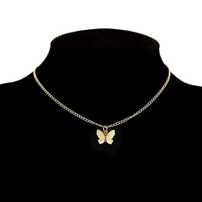 Gold Chain Butterfly Earrings and Pendant Choker Necklace