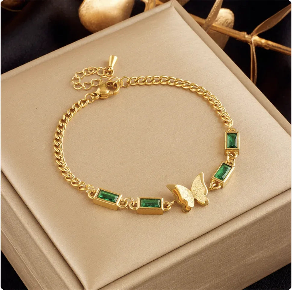 Gold-Plated Butterfly Pearl Rhinestone Bracelet