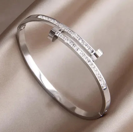 Nail Bracelet with Micro Inlaid Zircon