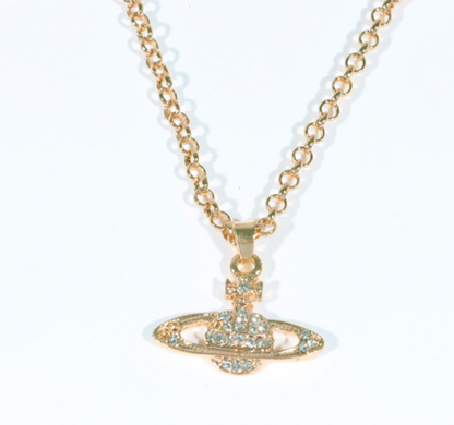 Y2K Jewelry Chain Vintage Crystal Zircon Planet Saturn Necklace