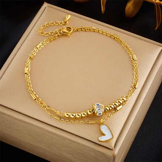 Double Layer Chain Anklet Charm Tassel