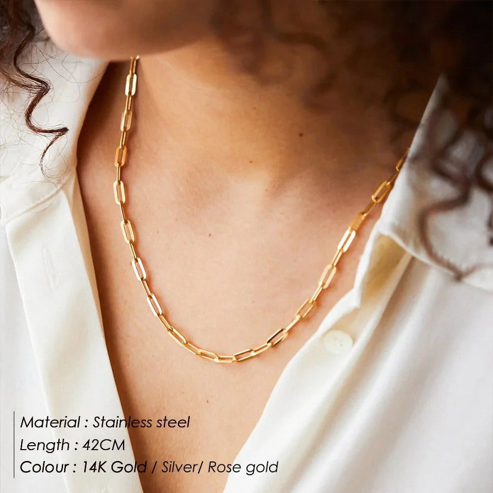 LUZWA 316L Gold Stainless Steel Chain Choker Necklace