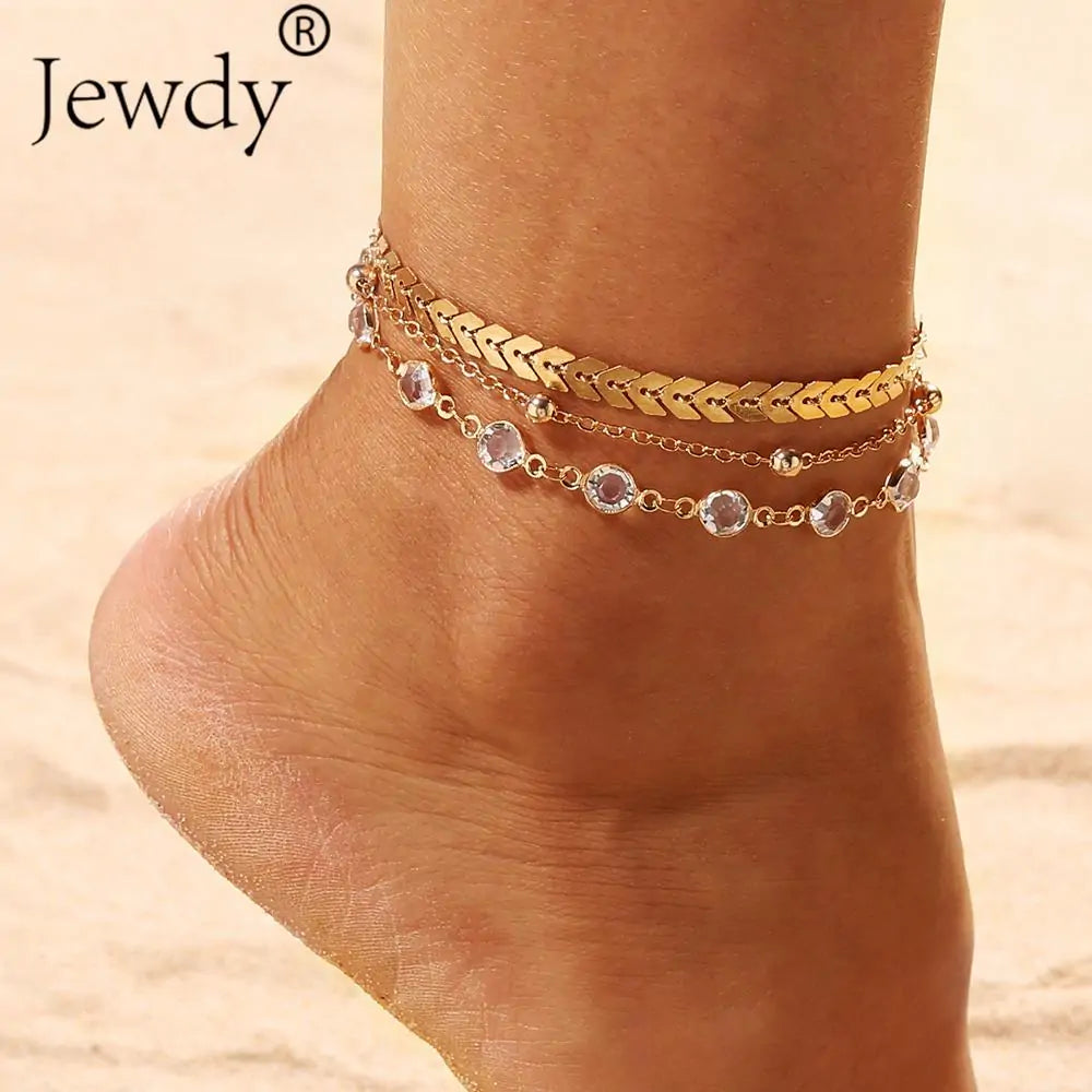 Gold Color Crystal Star Anklets Set