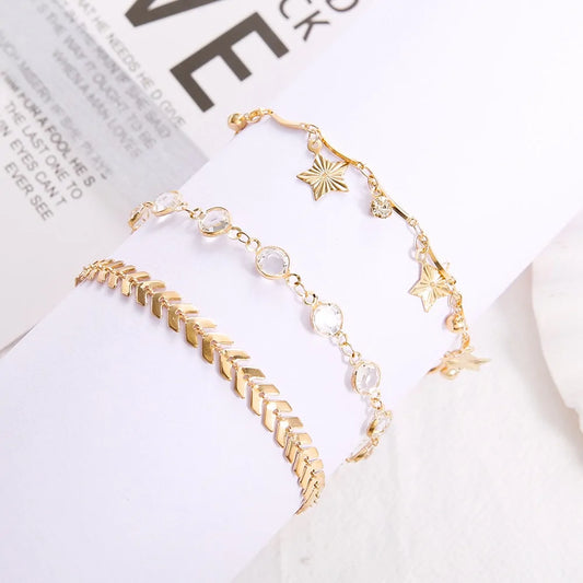 Gold Color Crystal Star Anklets Set