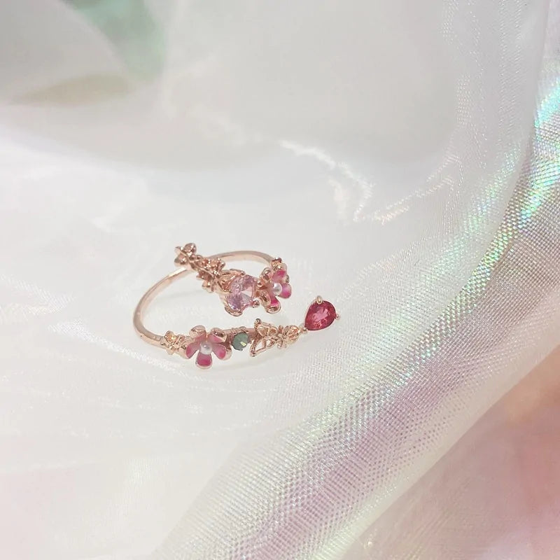 Korean Style Delicate Zircon Heart Moon Adjustable Ring