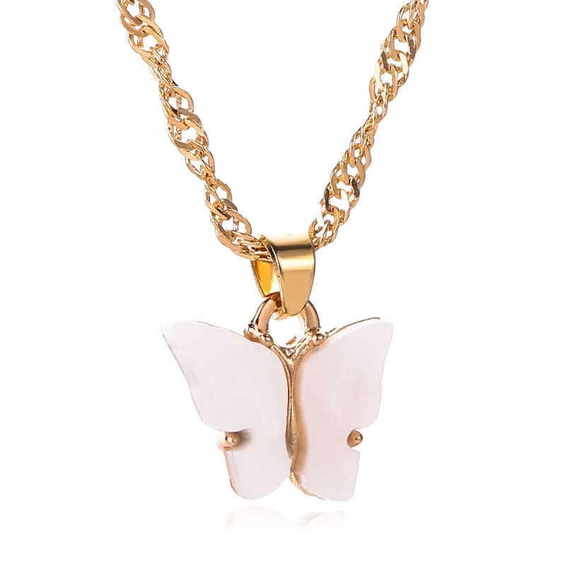 Gold Chain Butterfly Earrings and Pendant Choker Necklace