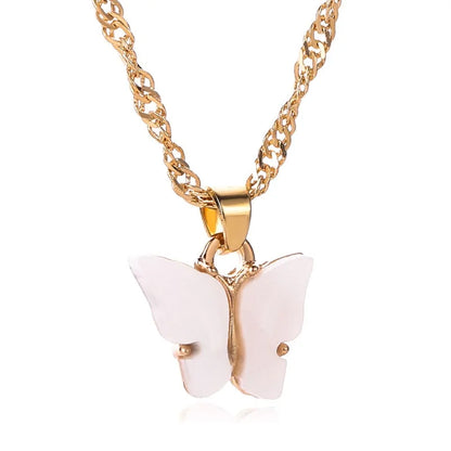 Gold Chain Butterfly Earrings and Pendant Choker Necklace