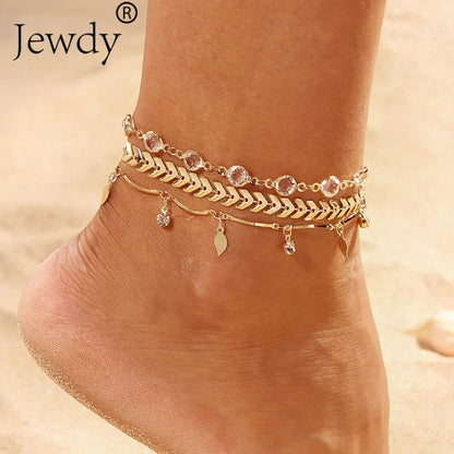 Gold Color Crystal Star Anklets Set