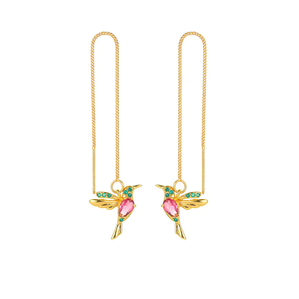 Long Hanging Hummingbird Earrings