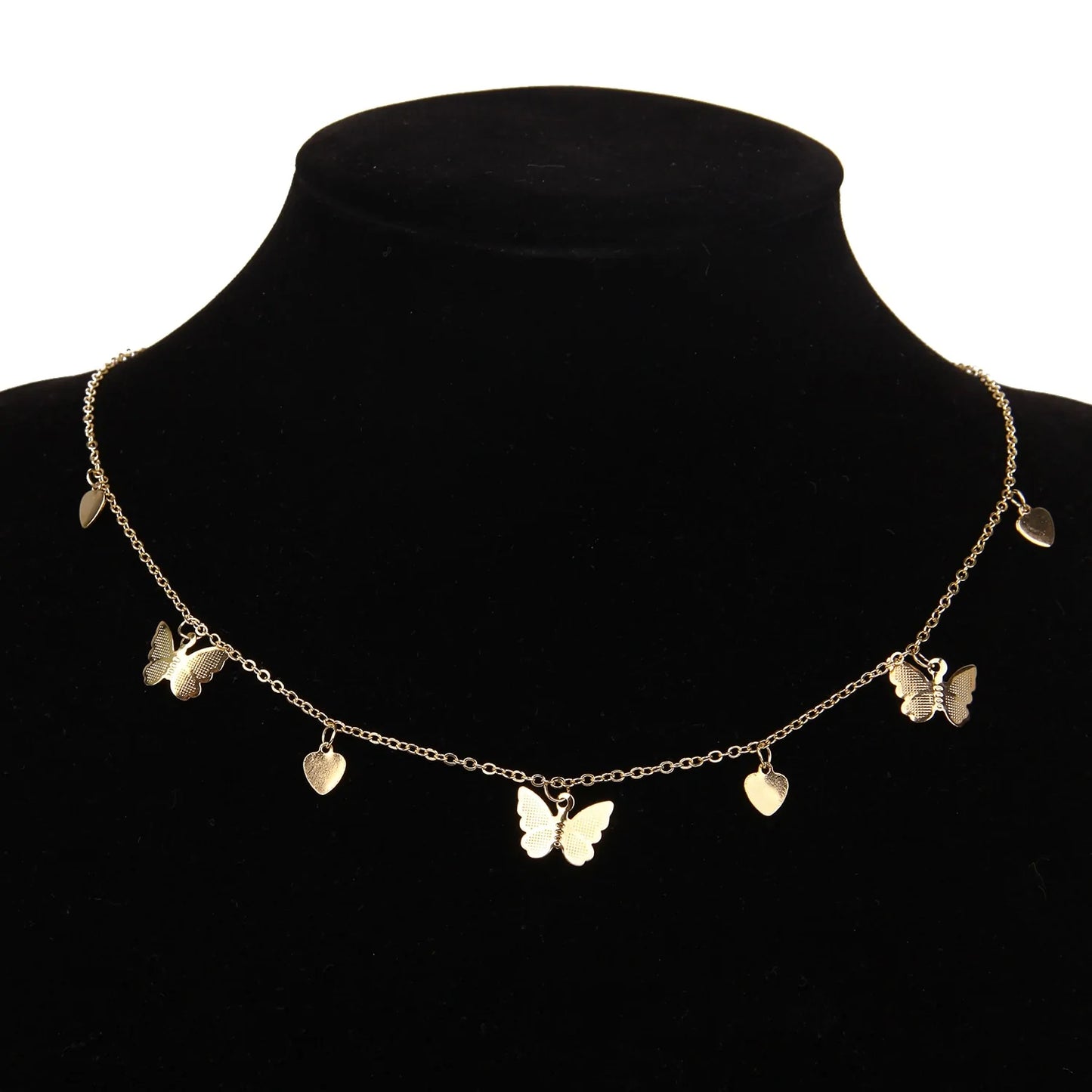 Gold Chain Butterfly Earrings and Pendant Choker Necklace