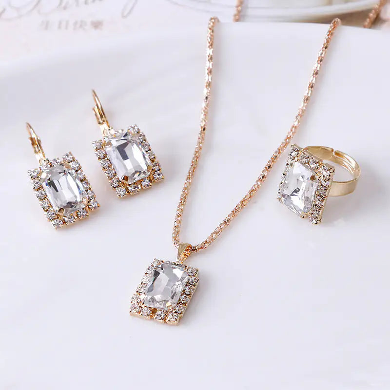 The Crystal Set Necklace, Earring Ring