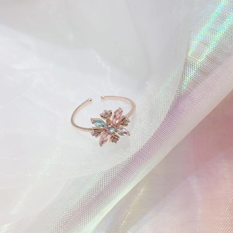 Korean Style Delicate Zircon Heart Moon Adjustable Ring