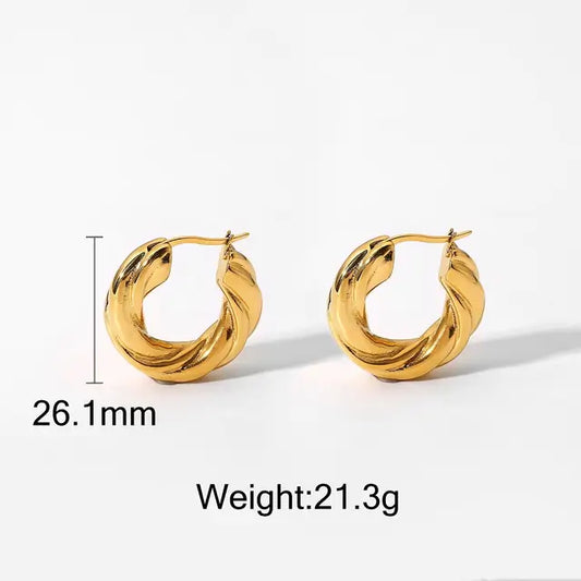 18K Gold Twist Hoop Earrings