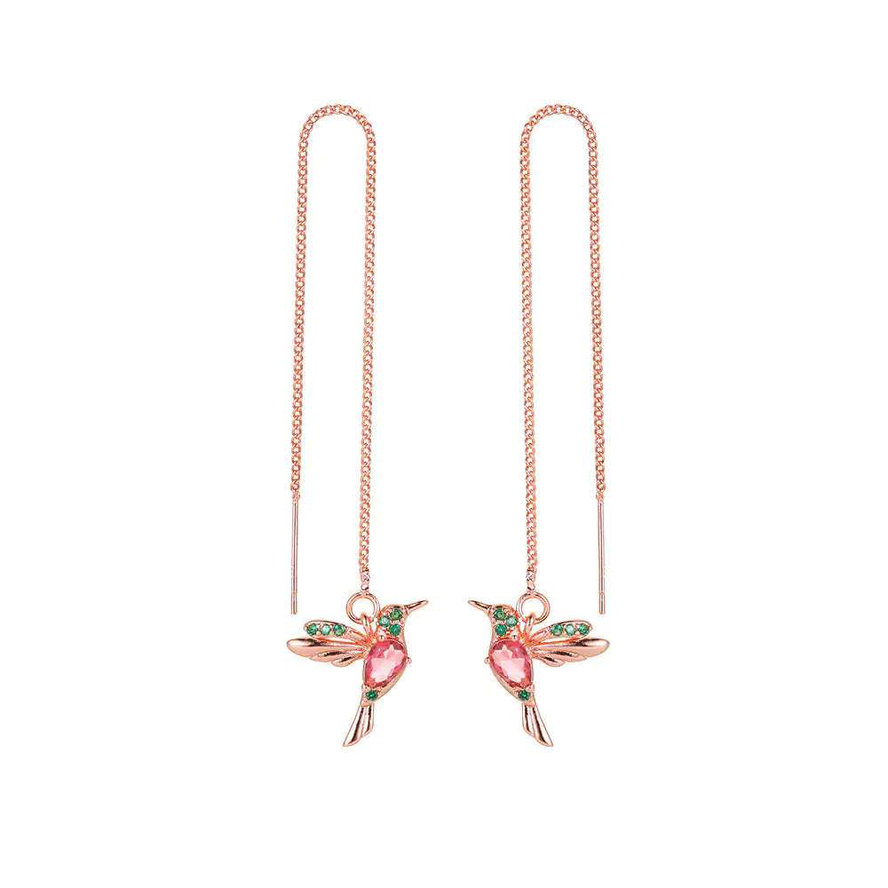 Long Hanging Hummingbird Earrings