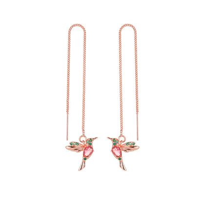 Long Hanging Hummingbird Earrings