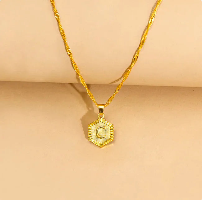 Hexagon Initial Pendant Necklace