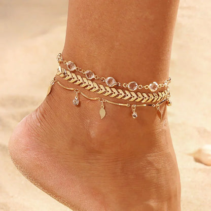 Gold Color Crystal Star Anklets Set