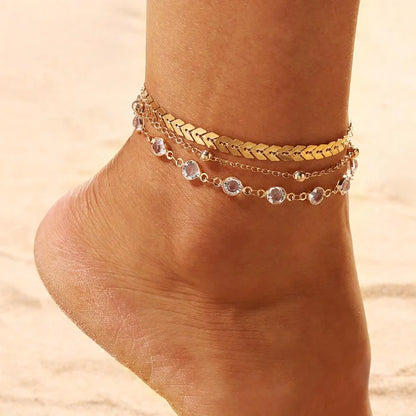 Gold Color Crystal Star Anklets Set