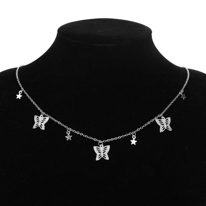 Gold Chain Butterfly Earrings and Pendant Choker Necklace