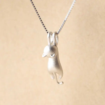 Silver Cat Pendant Necklace Jewelry