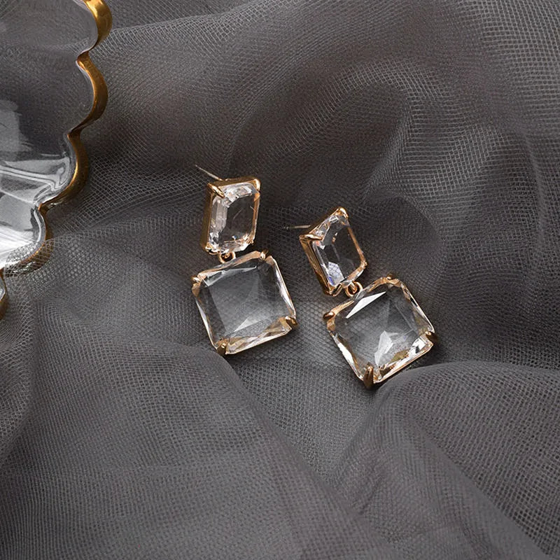 Luxury Square Crystal Dangle Earrings