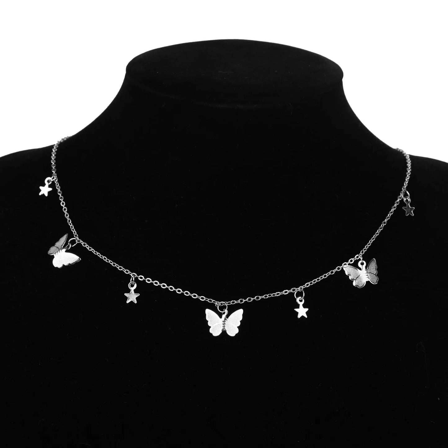 Gold Chain Butterfly Earrings and Pendant Choker Necklace