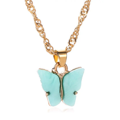 Gold Chain Butterfly Earrings and Pendant Choker Necklace