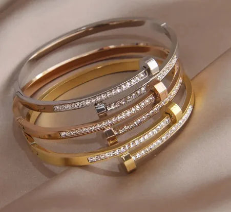 Nail Bracelet with Micro Inlaid Zircon