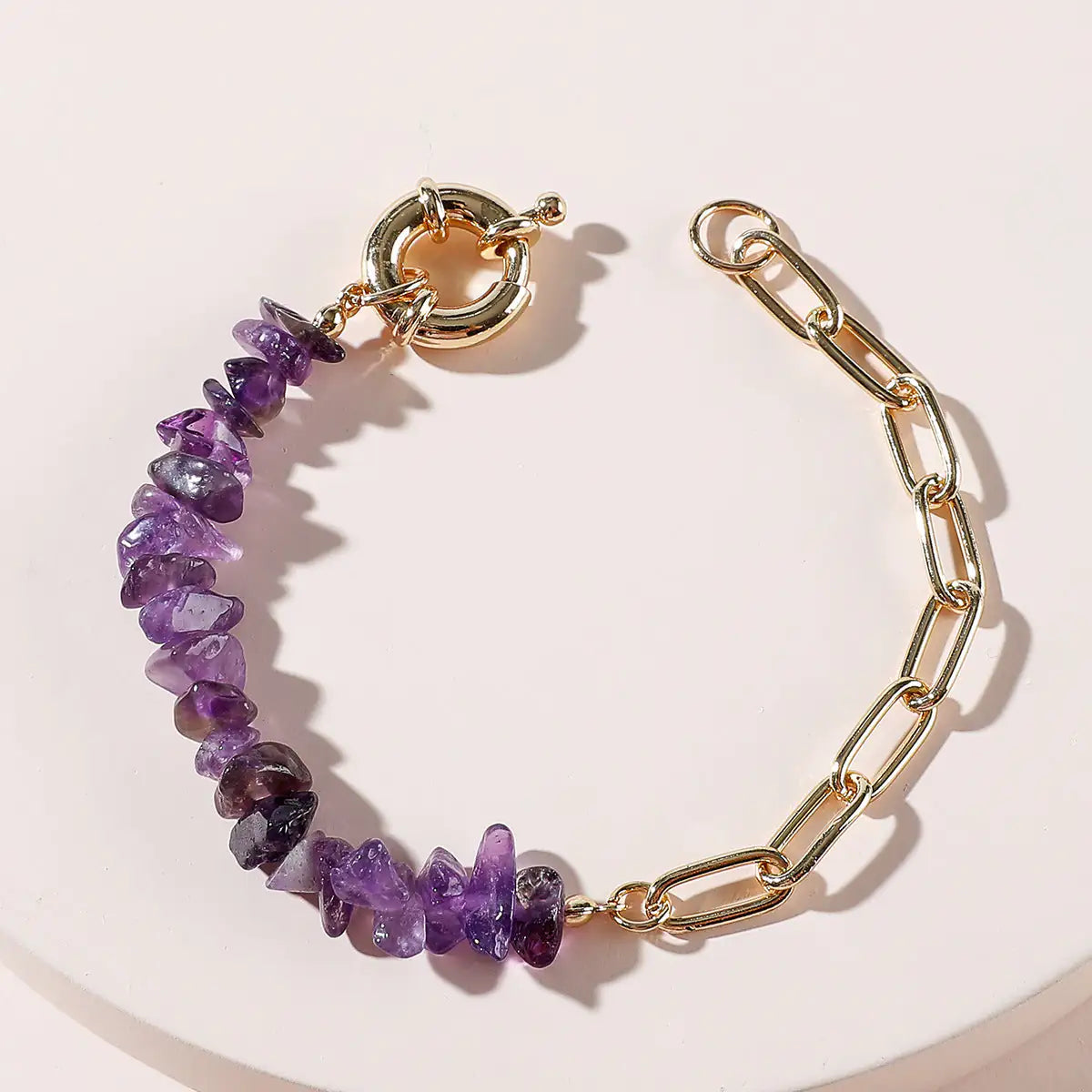 LUZWA Raw Amethyst Crystal Chain Bracelet – Natural Elegance & Charm