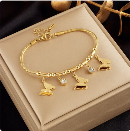 Gold-Plated Butterfly Pearl Rhinestone Bracelet